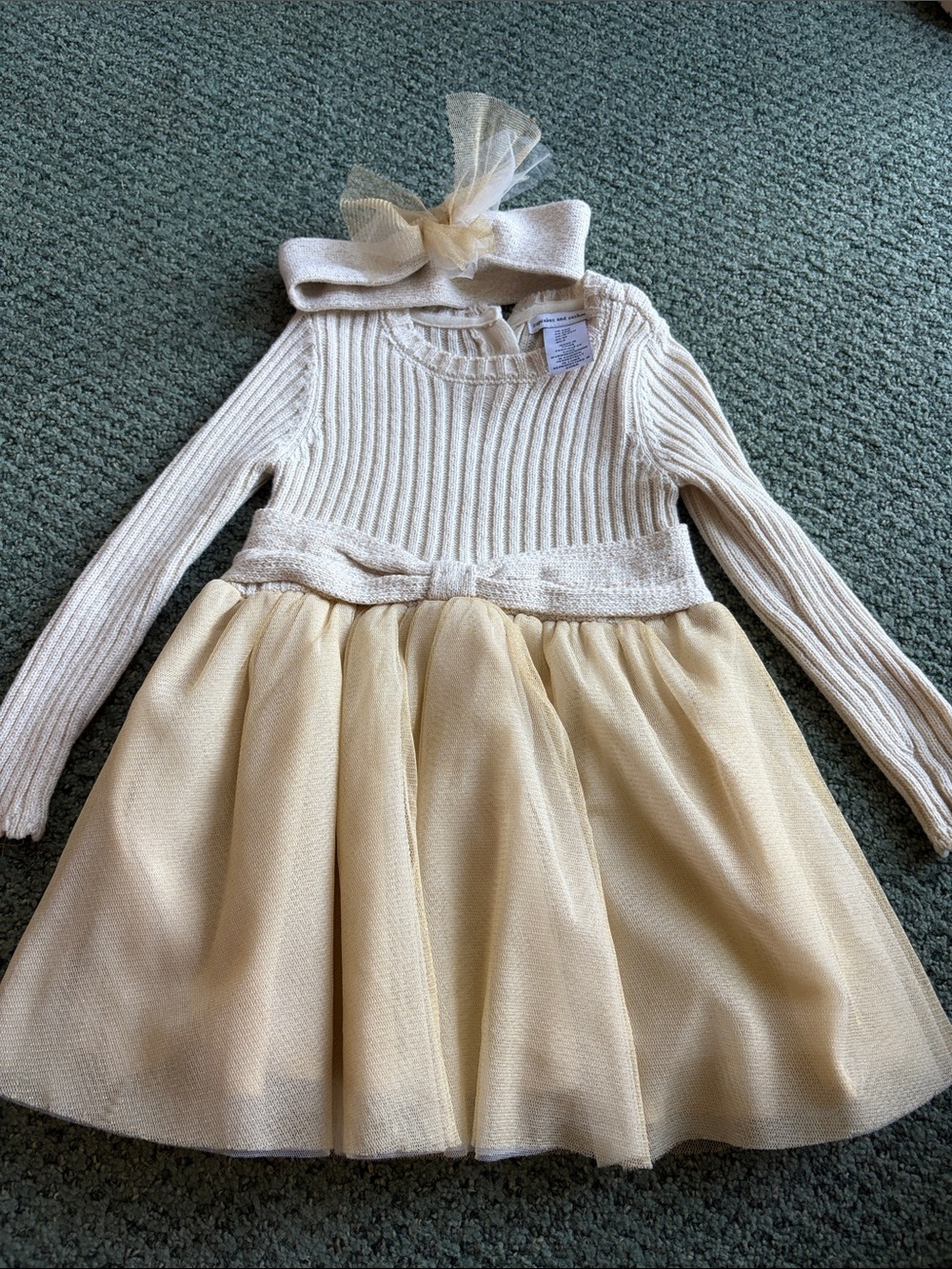 cupcakes & cashmere Cream and Pale Yellow Girls' Formal Dress with Bow